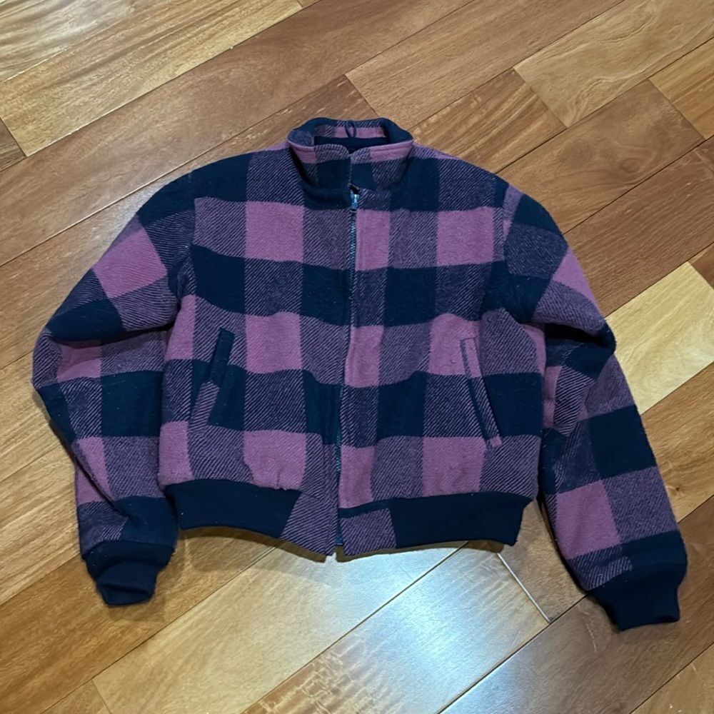 Woolrich Vintage Wool Jacket Plaid  Zip Up Women’s Made In USA Bomber Style Sz M